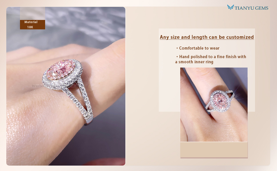Tianyu Gems 18K white gold Oval Shaped Pink Lab Grown Diamond Ring for Engagement and Wedding Rings manufacturer 4