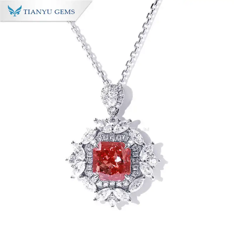 Tianyu gems white gold material color radiant cut flower shape charm pendant Lab Grown Diamond Jewelry 1