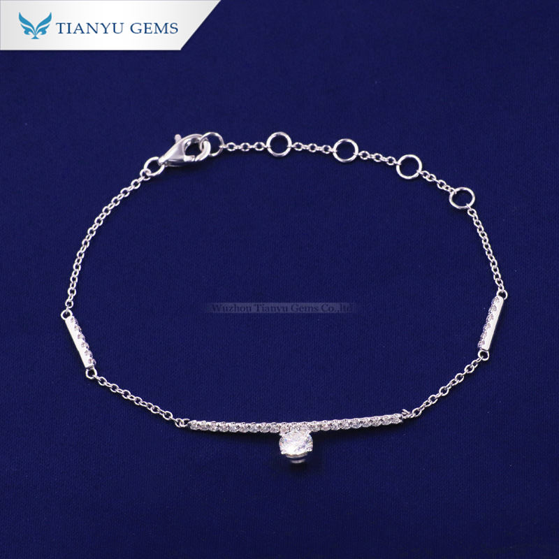 Tianyu Gems 14K/18K white gold moissanite diamond simple round linear bracelet dating commuter hundred match 2
