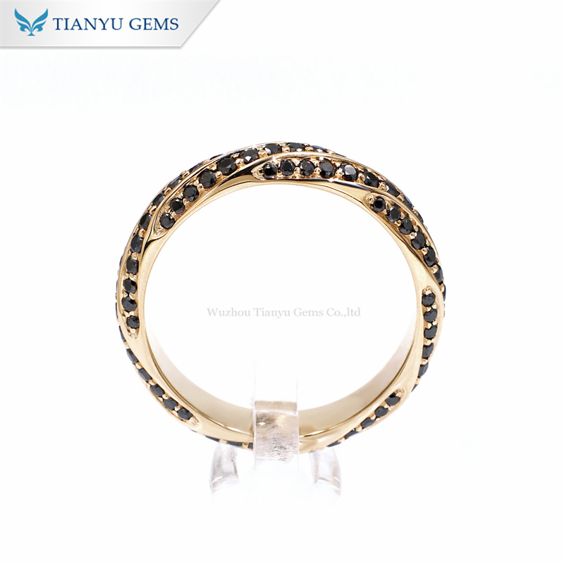 Tianyu Gems Round Black Moissan Diamond Ring 14k Yellow Gold Ring Band 6