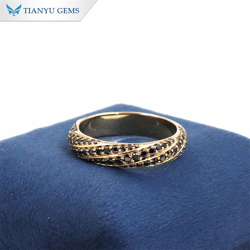 Tianyu Gems Round Black Moissan Diamond Ring 14k Yellow Gold Ring Band 2