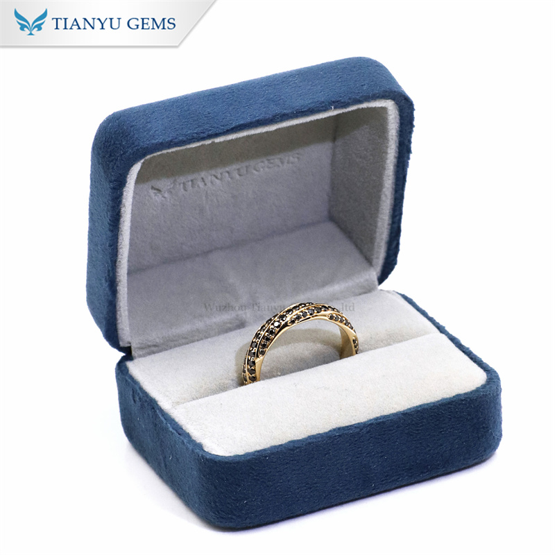 Tianyu Gems Round Black Moissan Diamond Ring 14k Yellow Gold Ring Band 7