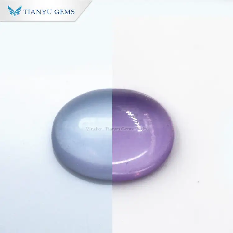 #009 Blue Purple Color Change Oval Cabochon Cut Synthetic Gemstone Nanosital 1