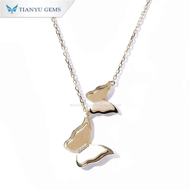 Tianyu Gems custom made 10k yellow gold 1mm round cut CVD butterfly necklace chain 1