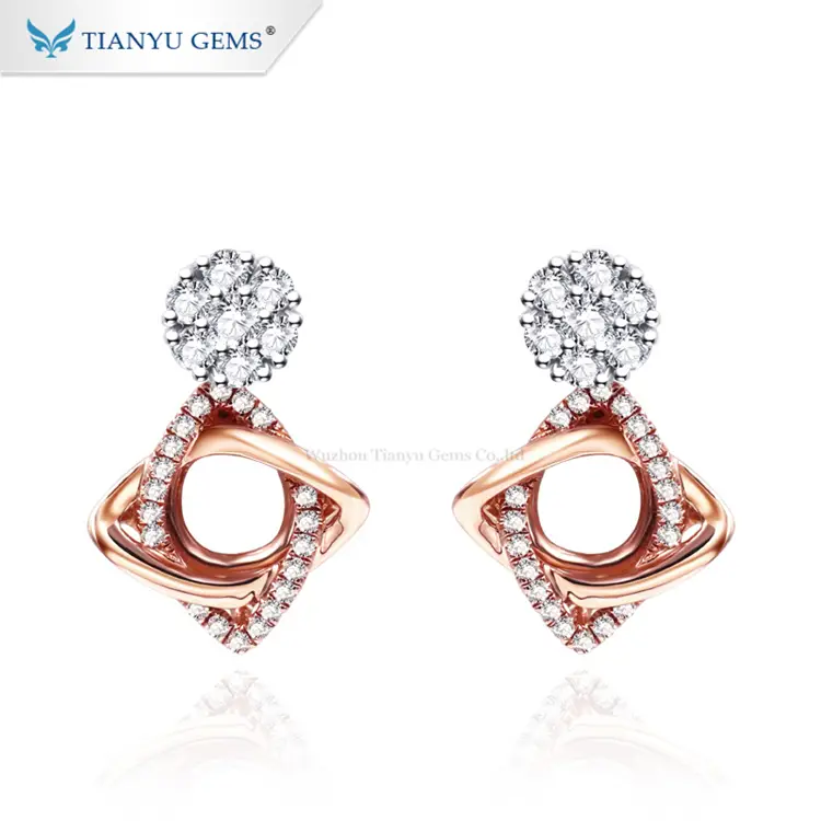Tianyu Gems Gold Jewelry Earring Pear shape 14K Rose Gold White Moissanite Dual Durpose Stud Earrings 1