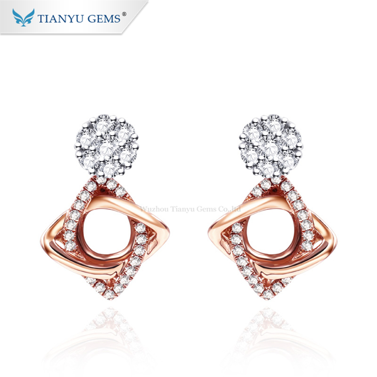 Tianyu Gems Gold Jewelry Earring Pear shape 14K Rose Gold White Moissanite Dual Durpose Stud Earrings 7