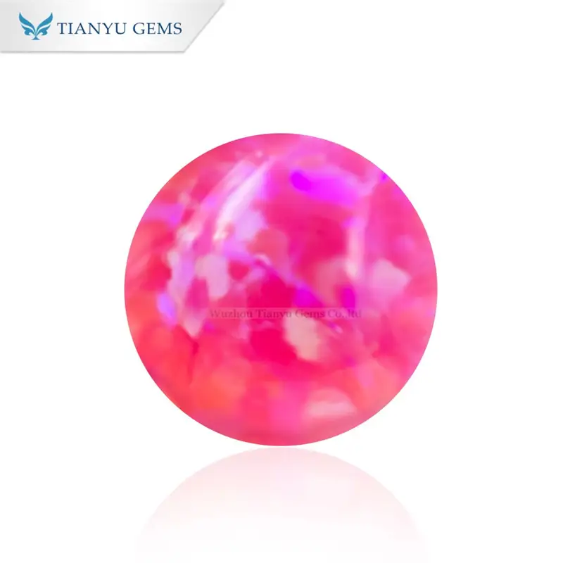 سنگ قیمتی اوپال مصنوعی صورتی CP60 با تراش کابوشن گرد 1