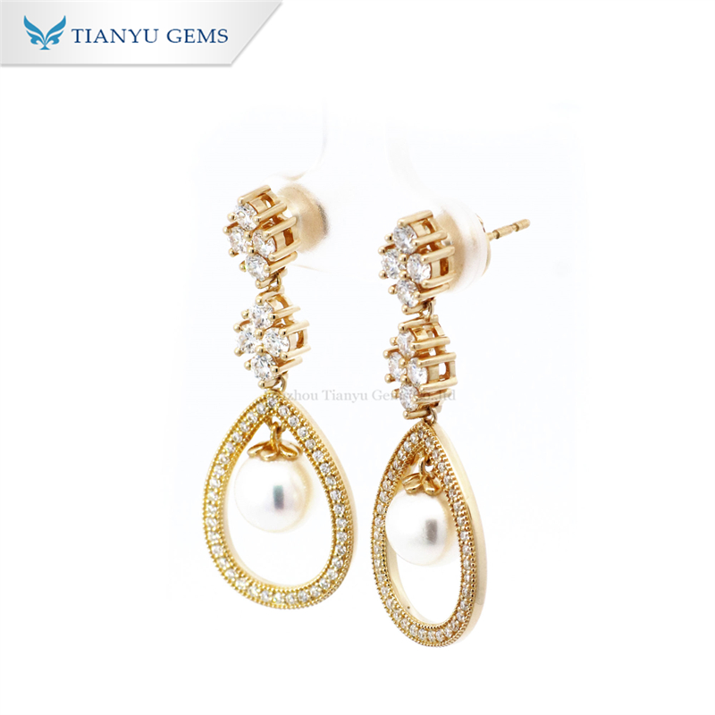 Tianyu Gems 10k Yellow Gold Pearl Earrings Ladies Earrings 6