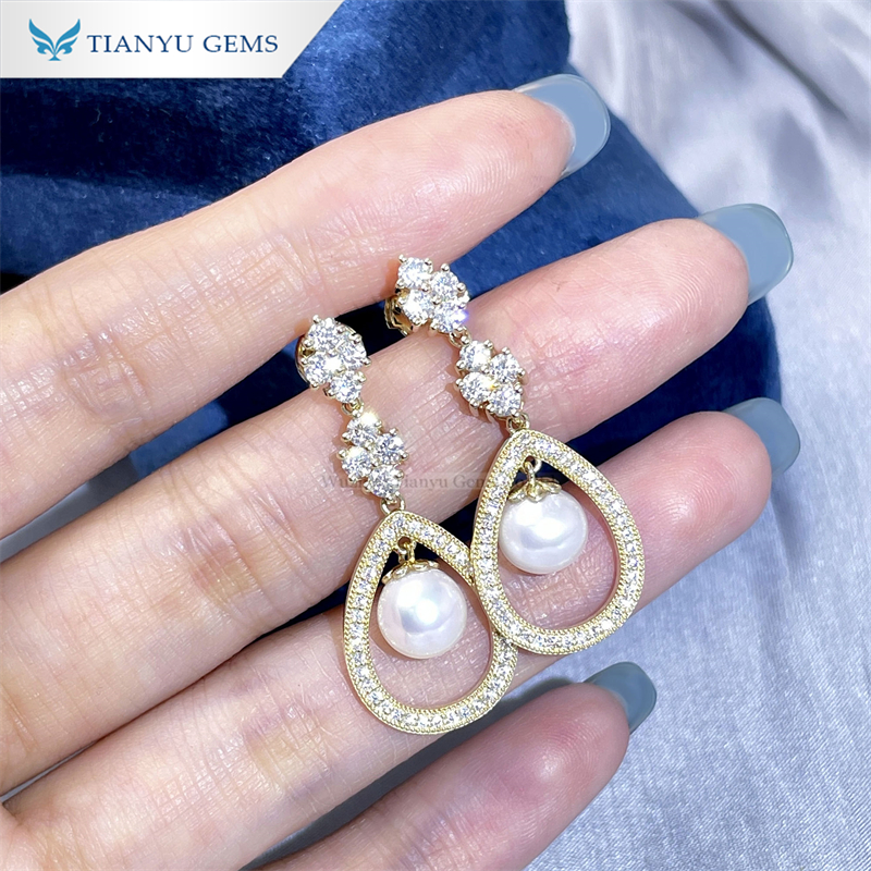 Tianyu Gems 10k Yellow Gold Pearl Earrings Ladies Earrings 4