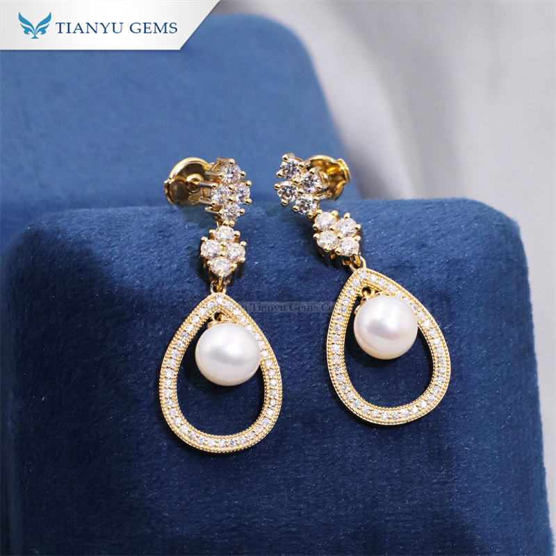 Tianyu Gems 10k Yellow Gold Pearl Earrings Ladies Earrings 7