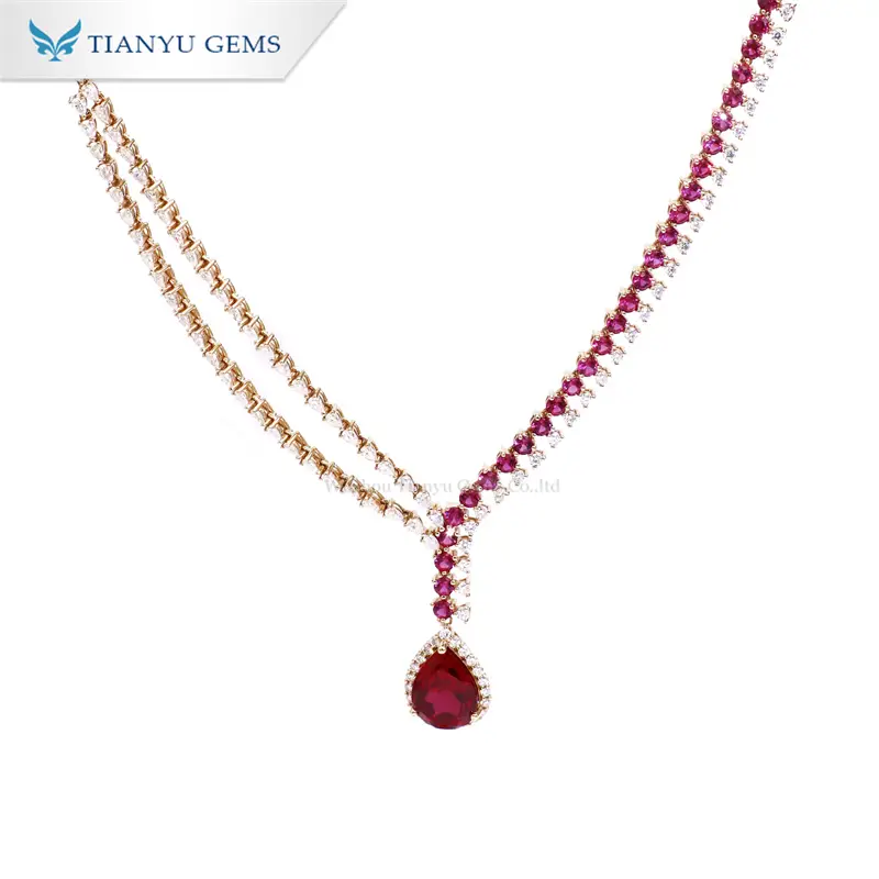 Tianyu Gems 14k Yellow Gold Ruby Necklace Light Luxury Premium Women's Necklace 1