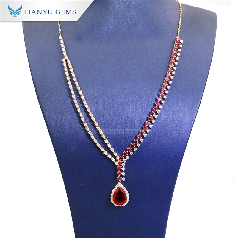Tianyu Gems 14k Yellow Gold Ruby Necklace Light Luxury Premium Women's Necklace 3