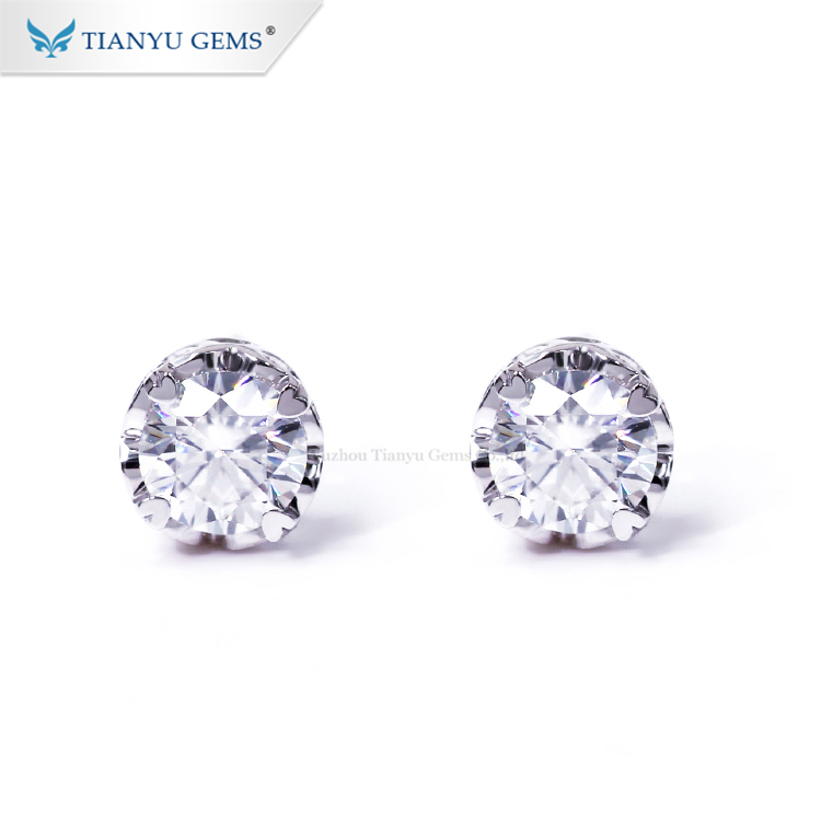  Anting-anting stud halo moissanite potongan bulat hitam 1 karat borong kilang permata Tianyu untuk wanita