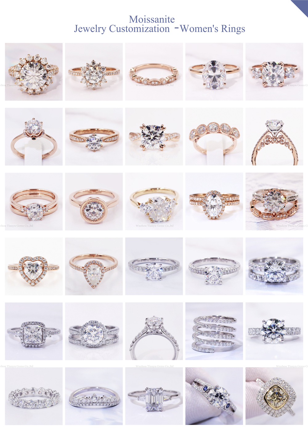  Kilang permata Tianyu borong barang kemas emas mawar padu 1 karat potongan bulat moissanite halo stud anting-anting untuk wanita