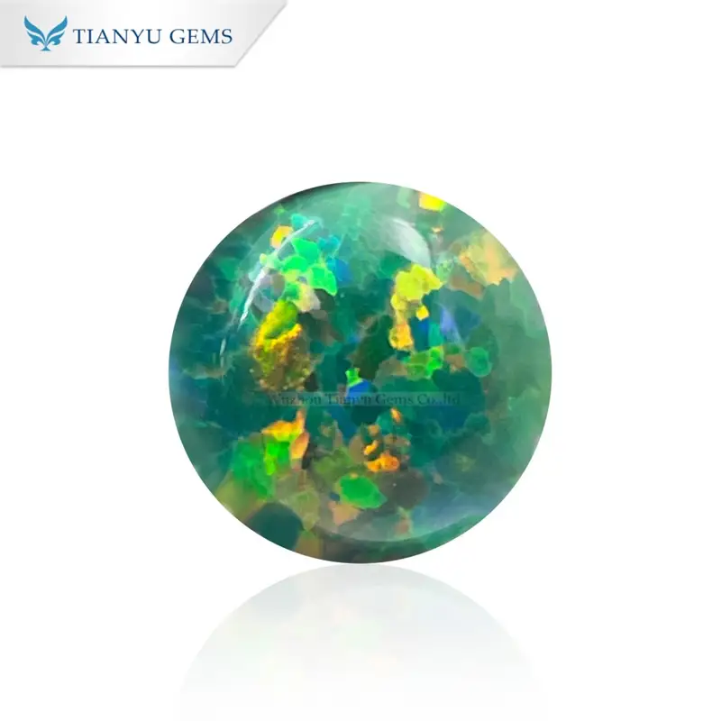 Round Cabochon Cut CP21 Vivid Green Synthetic Opal Gemstone 1