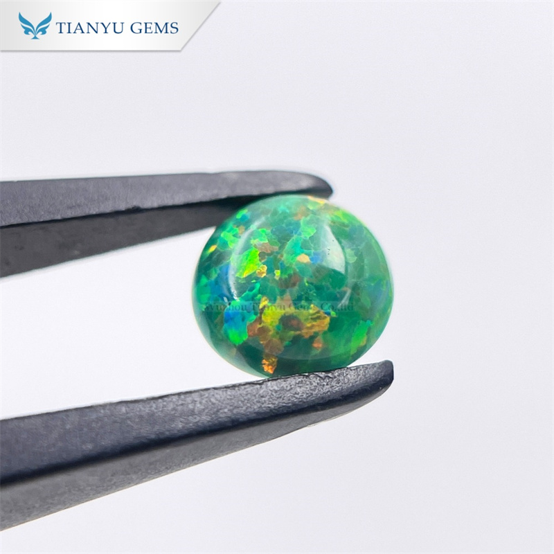 Round Cabochon Cut CP21 Vivid Green Synthetic Opal Gemstone 8
