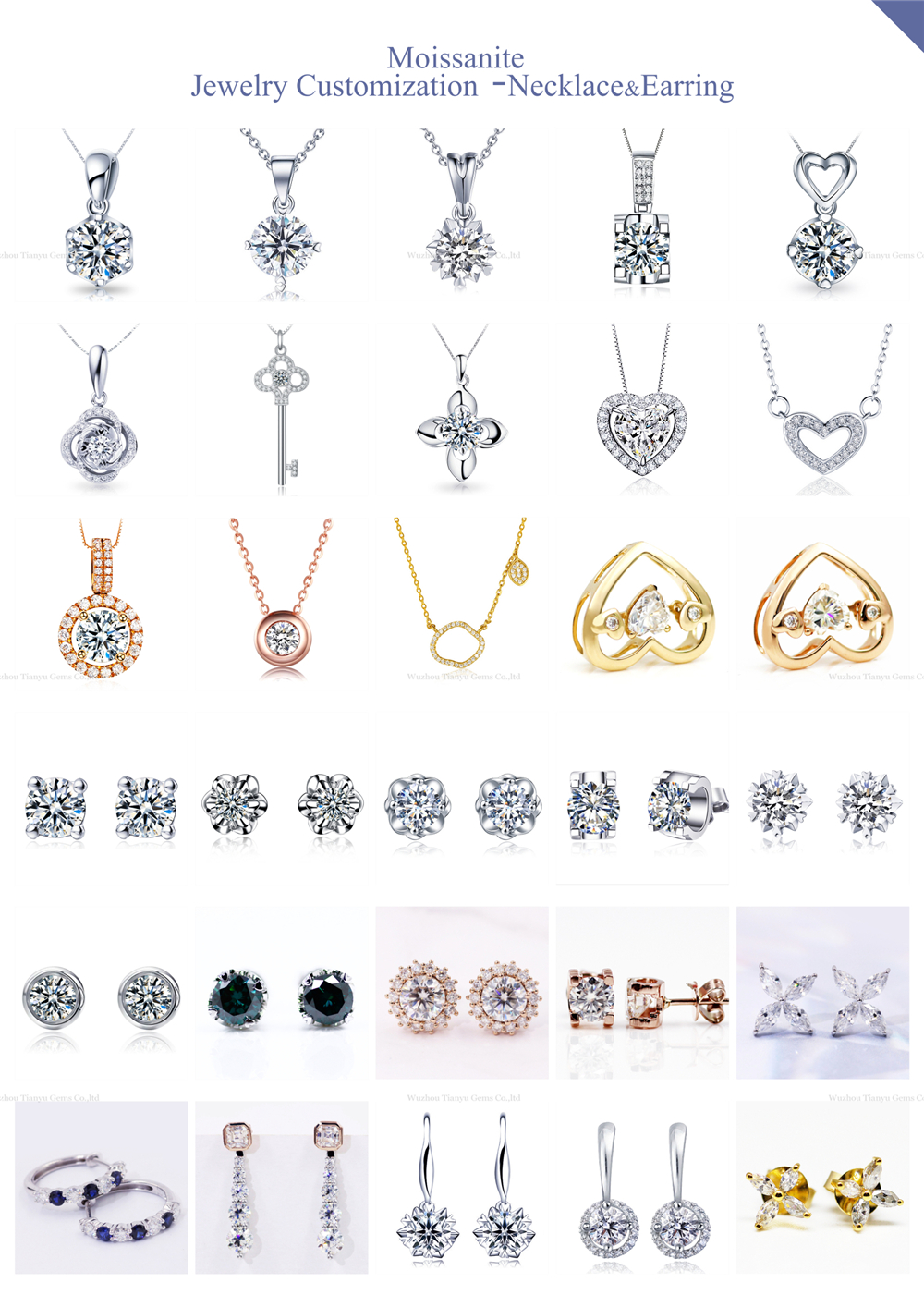 Tianyu customized 14k/18k yellow gold hook earring 4mm round heart&arrow colorless moissanite earring