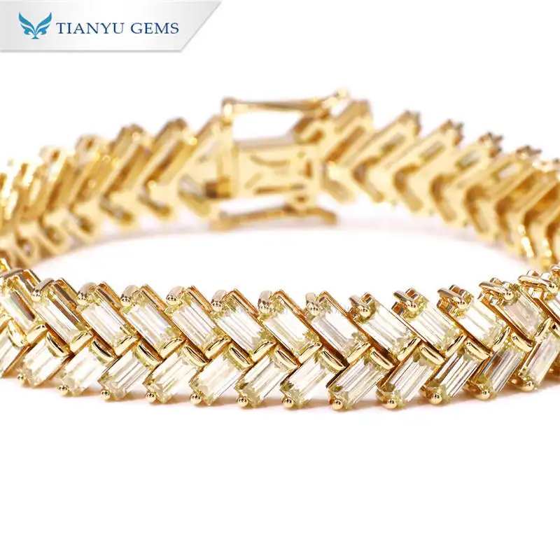 Tianyu gems 10K 14K 18K Solid Gold 2.5*5M Emerald Diamond Moissanite Tennis Bracelet For Men 1