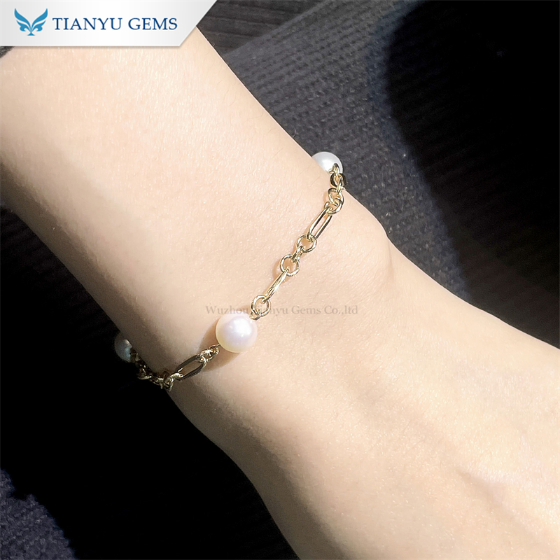 Tianyu Gems 14k Yellow Gold Pearl Jewelry Set Pearl Necklace Bracelet 8