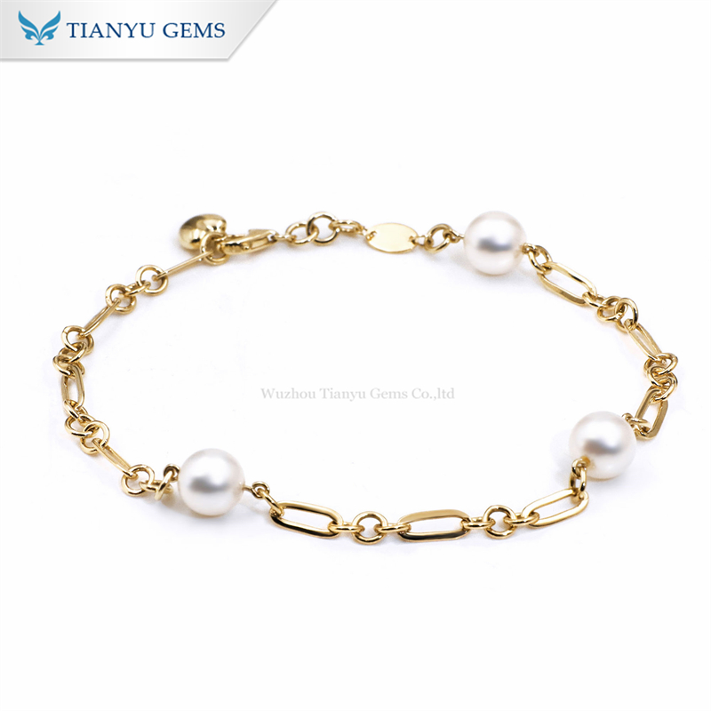 Tianyu Gems 14k Yellow Gold Pearl Jewelry Set Pearl Necklace Bracelet 7