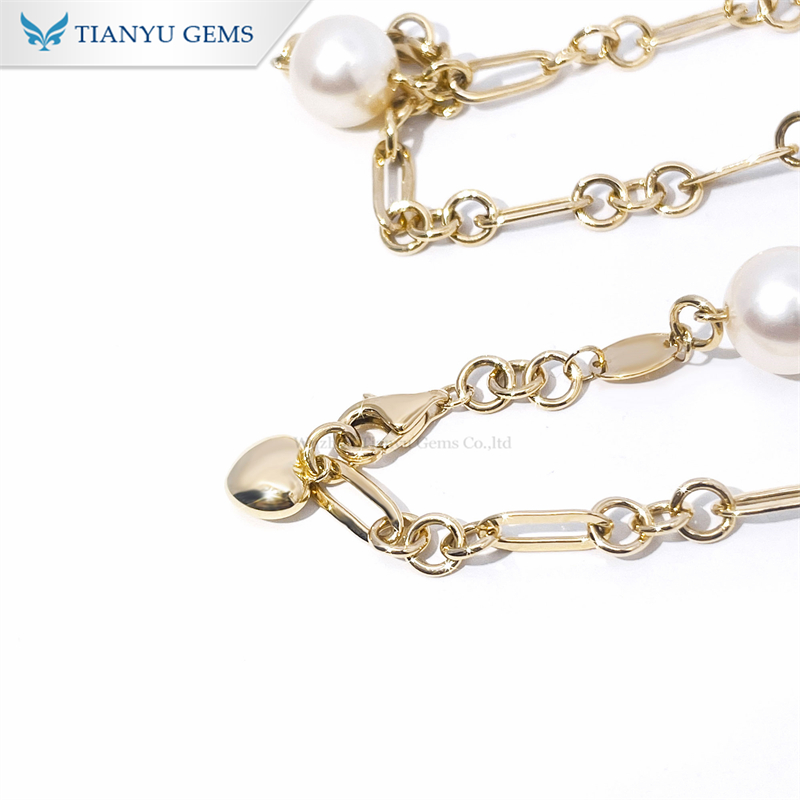 Tianyu Gems 14k Yellow Gold Pearl Jewelry Set Pearl Necklace Bracelet 10