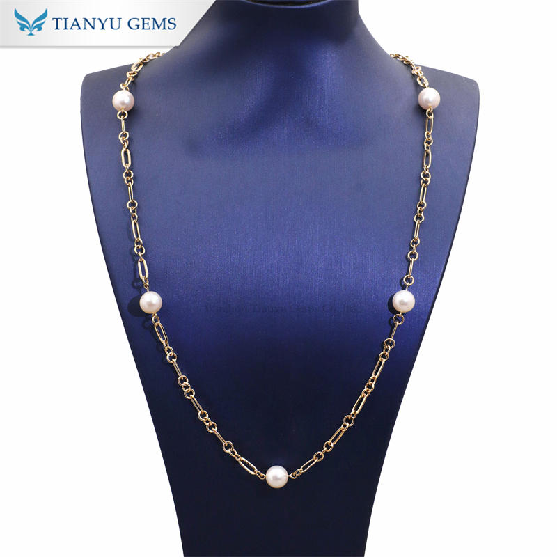Tianyu Gems 14k Yellow Gold Pearl Jewelry Set Pearl Necklace Bracelet 11