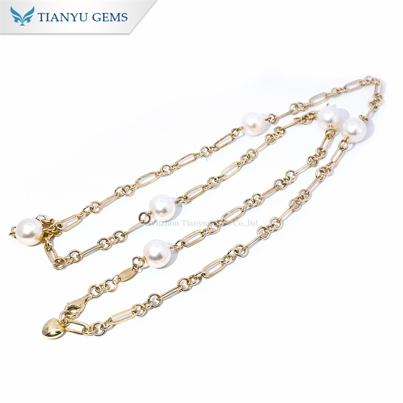 Tianyu Gems 14k Yellow Gold Pearl Jewelry Set Pearl Necklace Bracelet 9