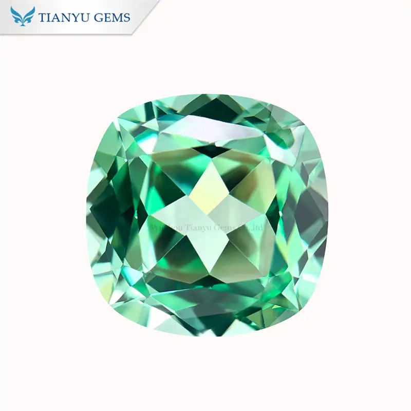 Customized Handmade 8*8mm Cushion Natural Cut Green Sapphire Stone 1