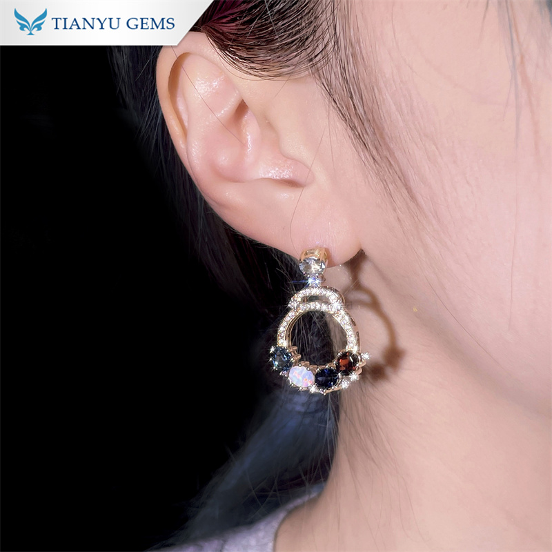 Tianyu Gems Colored Gemstone Gold Earrings 10k Yellow Gold Women's Earrings 4