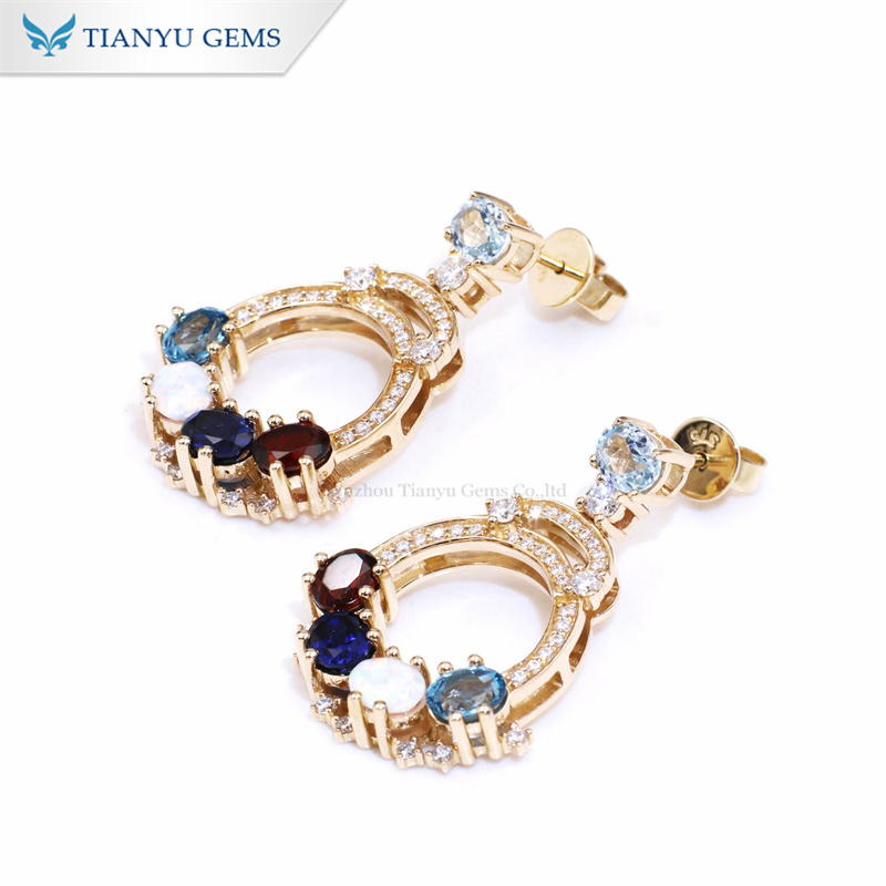 Tianyu Gems Colored Gemstone Gold Earrings 10k Yellow Gold Women's Earrings 3