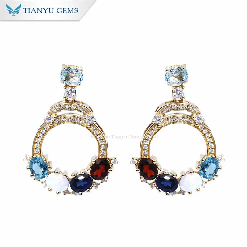 Tianyu Gems Colored Gemstone Gold Earrings 10k Yellow Gold Women's Earrings 1