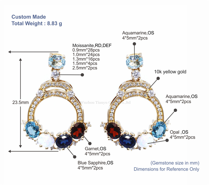 Tianyu Gems Colored Gemstone Gold Earrings 10k Yellow Gold Women's Earrings 5
