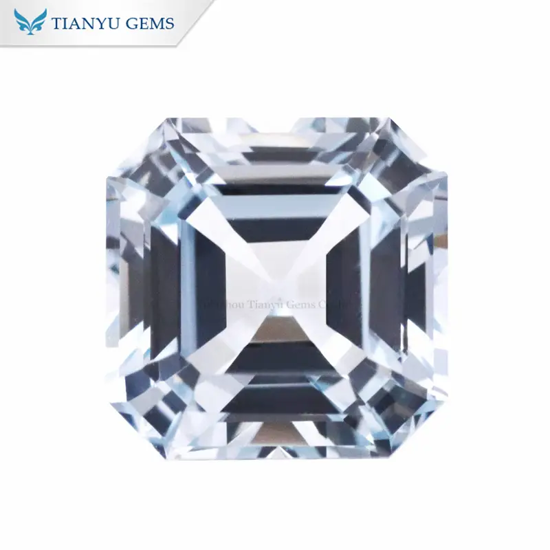 Asscher Cut Lab Grown Gemstone Blue Aquamarine 1