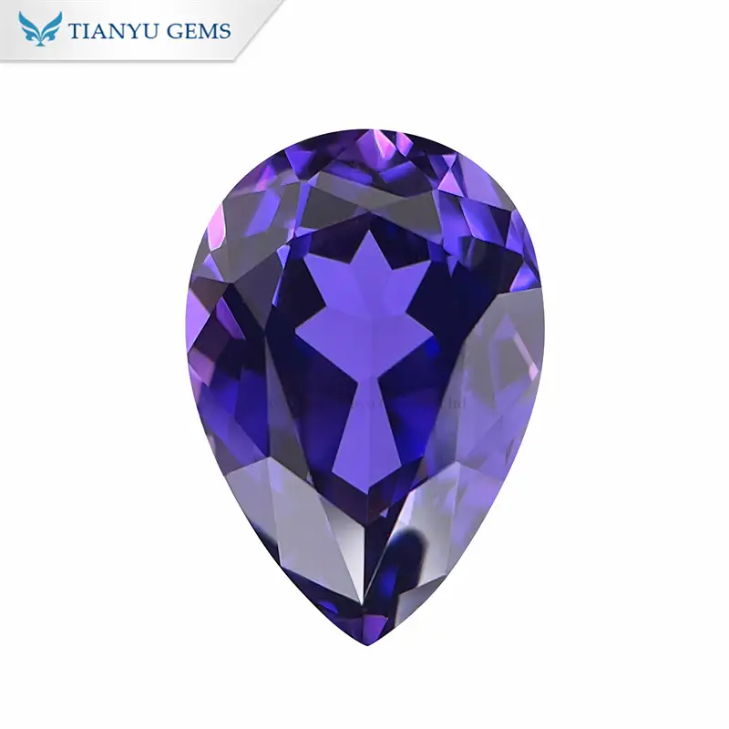 Purplish Bule Sapphire Natural Pear Cut Lab Grown Gemstone 1
