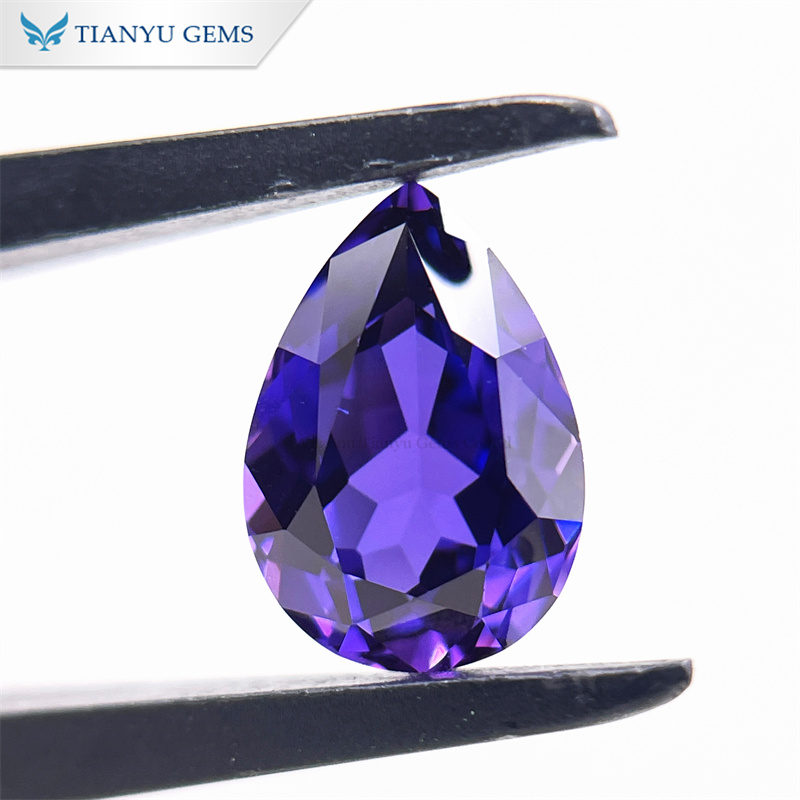 Purplish Bule Sapphire Natural Pear Cut Lab Grown Gemstone 7