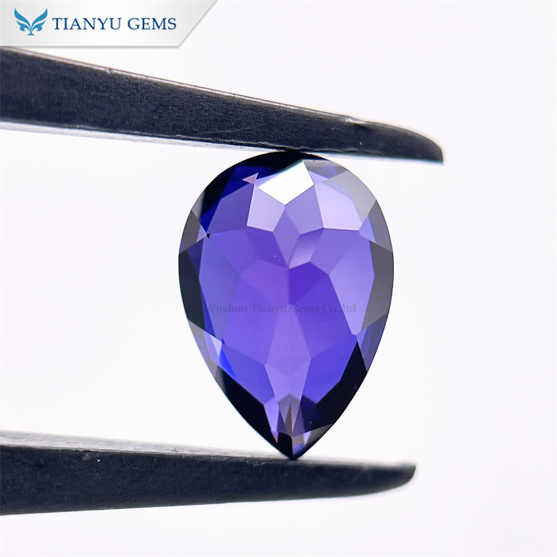 Purplish Bule Sapphire Natural Pear Cut Lab Grown Gemstone 8