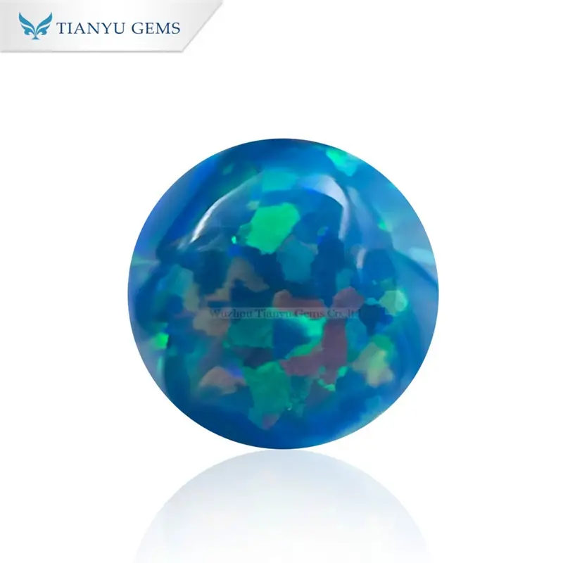 Round Cabochon Cut Synthetic Gemstone CPO2 Blue Opal 1