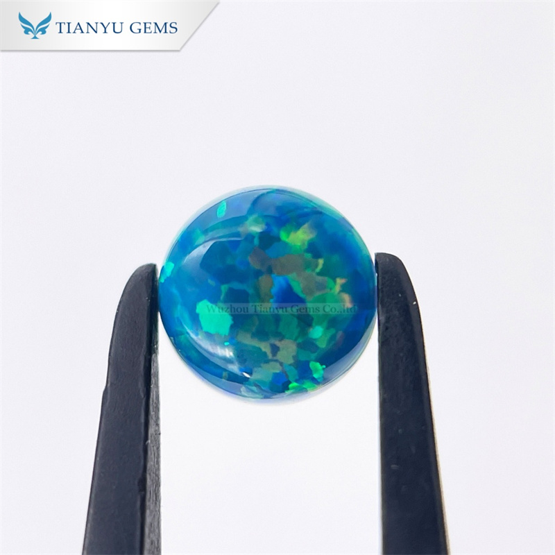 Round Cabochon Cut Synthetic Gemstone CPO2 Blue Opal 8