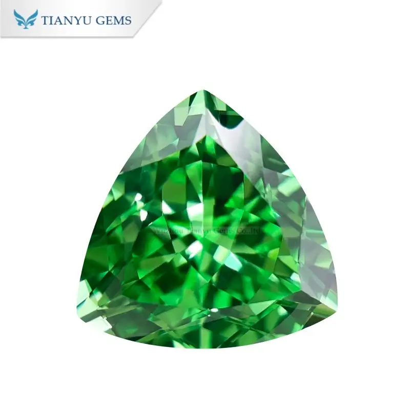 Customized Handmade Trillion Natural Cut Lab Made Green Sapphire Gemstone 1