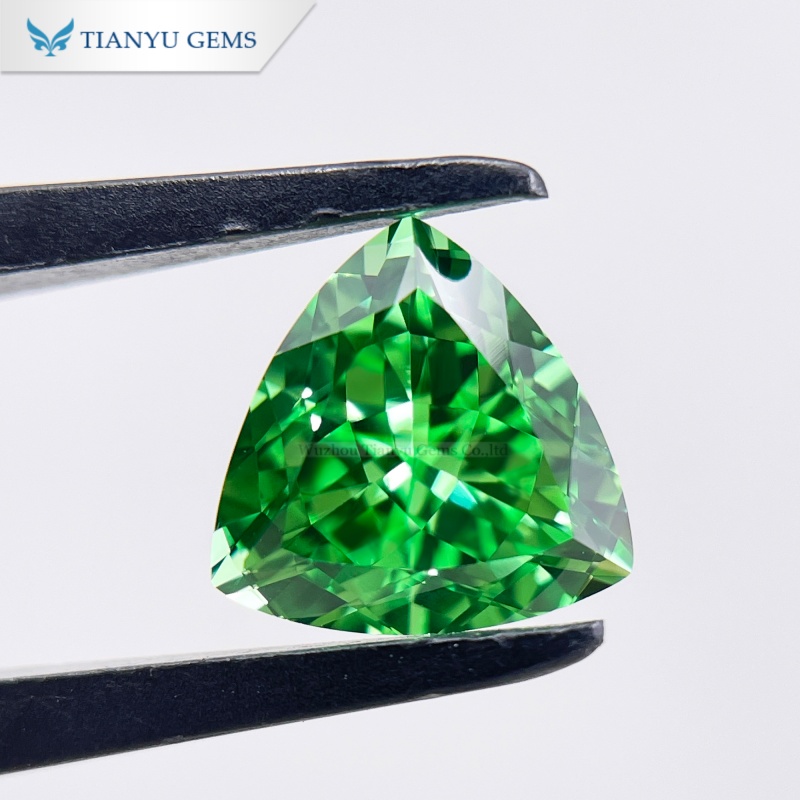 Customized Handmade Trillion Natural Cut Lab Made Green Sapphire Gemstone 8