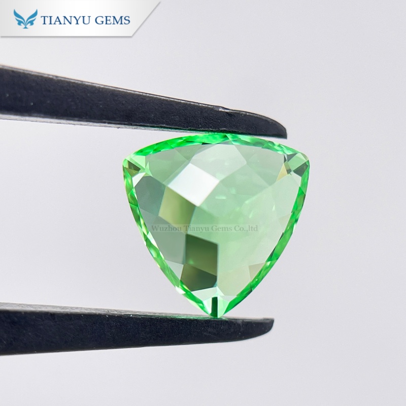 Customized Handmade Trillion Natural Cut Lab Made Green Sapphire Gemstone 9