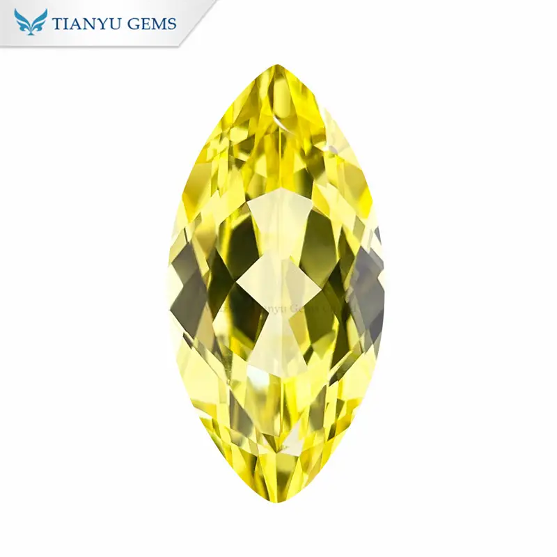 Gema de zafiro amarillo cultivado en laboratorio, talla marquesa natural 1