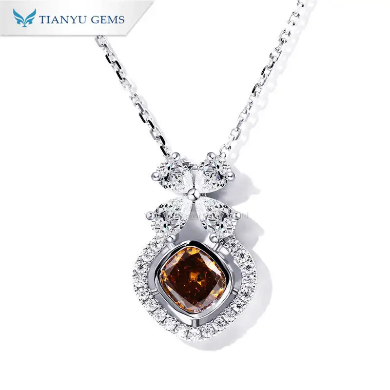 Tianyu Gems 1.0 carat Fancy Deep Brownish Yellow color SI2 lab diamond necklace 1