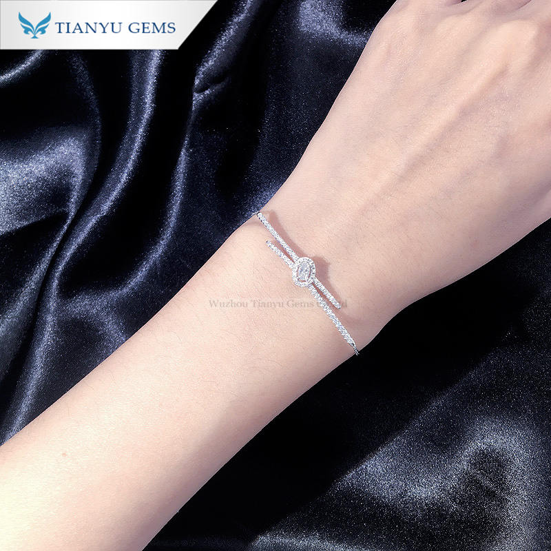 Tianyu Gems Double Line Design Moissanite Diamond Oval Wedding Diamond Party Bracelet Bangle 4