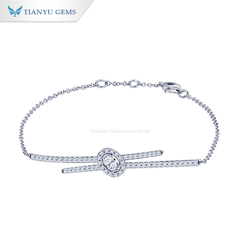Tianyu Gems Double Line Design Moissanite Diamond Oval Wedding Diamond Party Bracelet Bangle 2