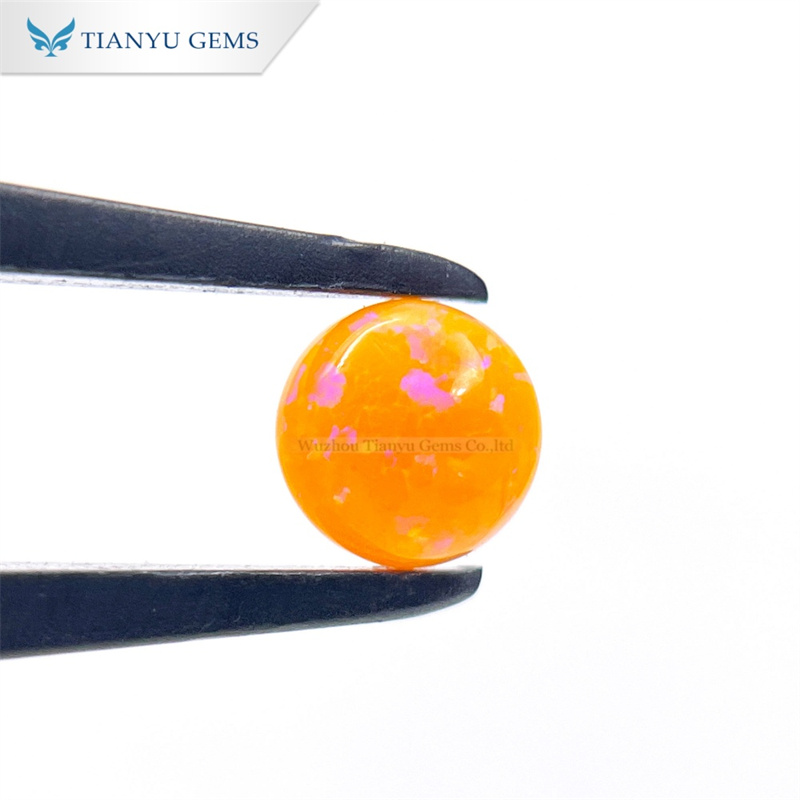 Batu Permata Longgar Potongan Cabochon Bulat CP67 Opal Oren Sintetik 8