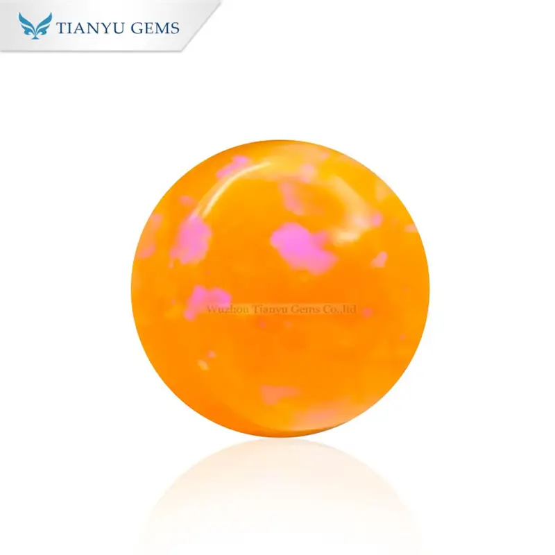 Batu Permata Longgar Potongan Cabochon Bulat CP67 Opal Oren Sintetik 1