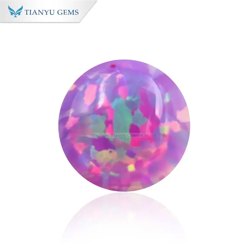 Round Cabochon Cut CP38 Purple Synthetic Opal Gemstone 1
