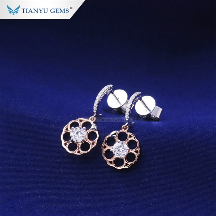 Tianyu Gems Gold Jewelry Earring DEF White Moissanite 14K Rose Gold Ladies Drop Earring 7