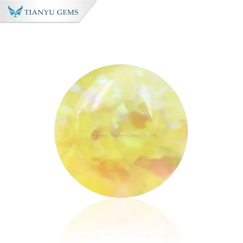 โอปอลสังเคราะห์สีเหลืองอ่อน CP12 เจียระไนทรงกลมแบบคาโบชอน 1